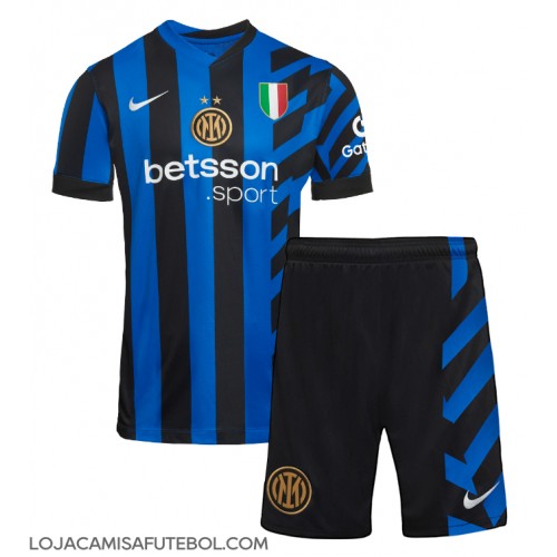 Camisa de Futebol Inter Milan Equipamento Principal Infantil 2024-25 Manga Curta (+ Calças curtas)